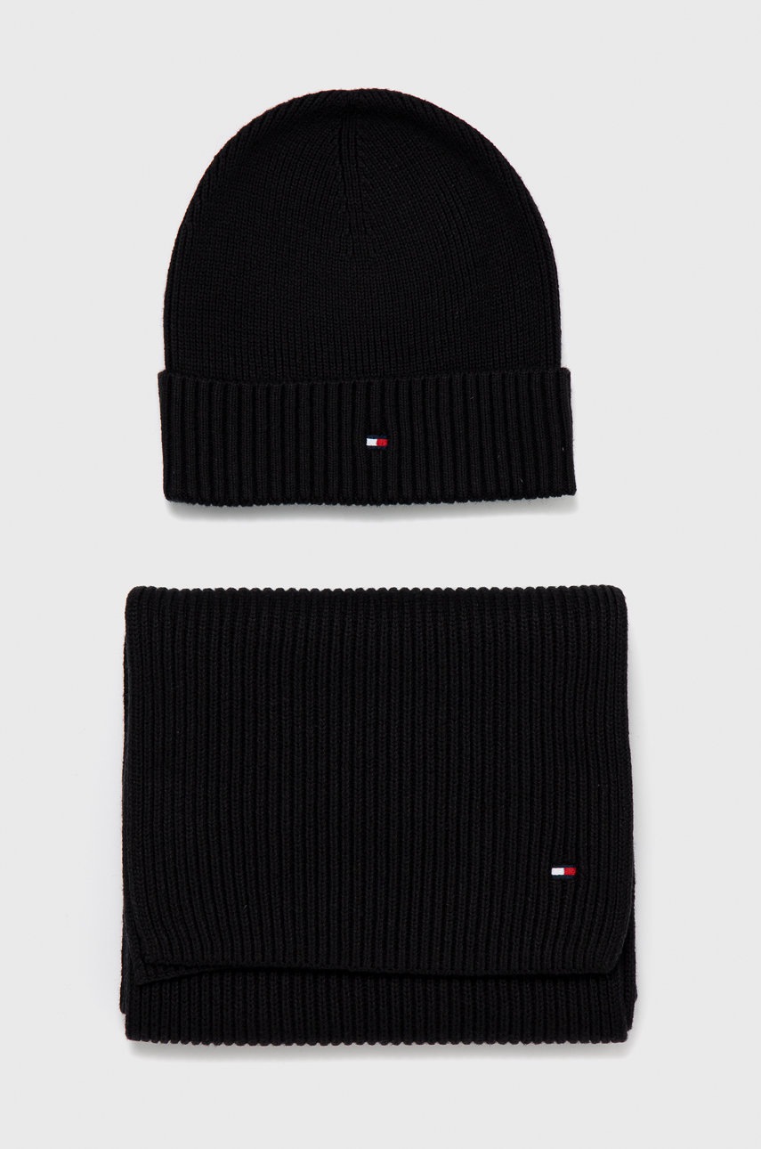 

Шапка и шал с кашмир Tommy Hilfiger в черно, Черен