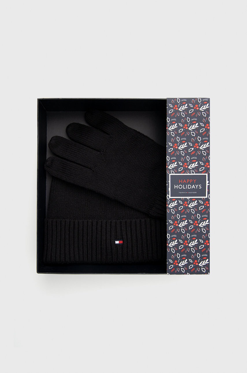 

Шапка и ръкавици с кашмир Tommy Hilfiger в черно, Черен