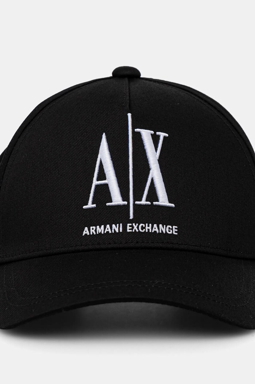 Хлопковая кепка Armani Exchange цвет чёрный с аппликацией Хлопковая кепка Armani Exchange цвет чёрный с аппликацией