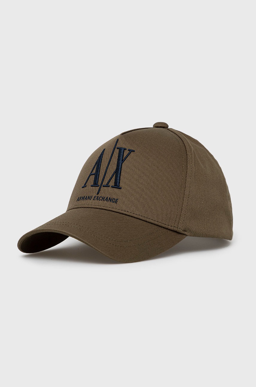 

Памучна шапка Armani Exchange в тъмносиньо с апликация, Зелен