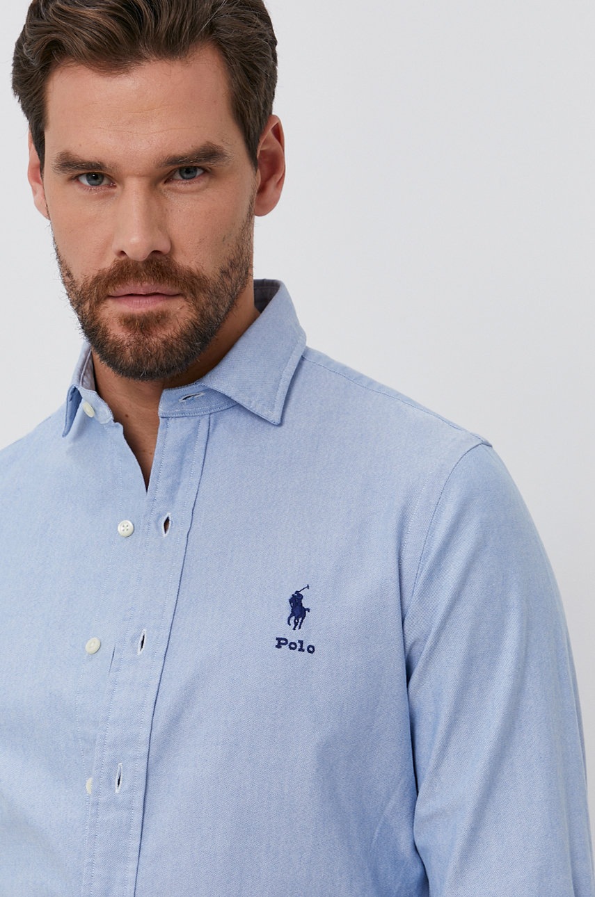 

Памучна риза Polo Ralph Lauren мъжка със стандартна кройка с италианска яка, Син
