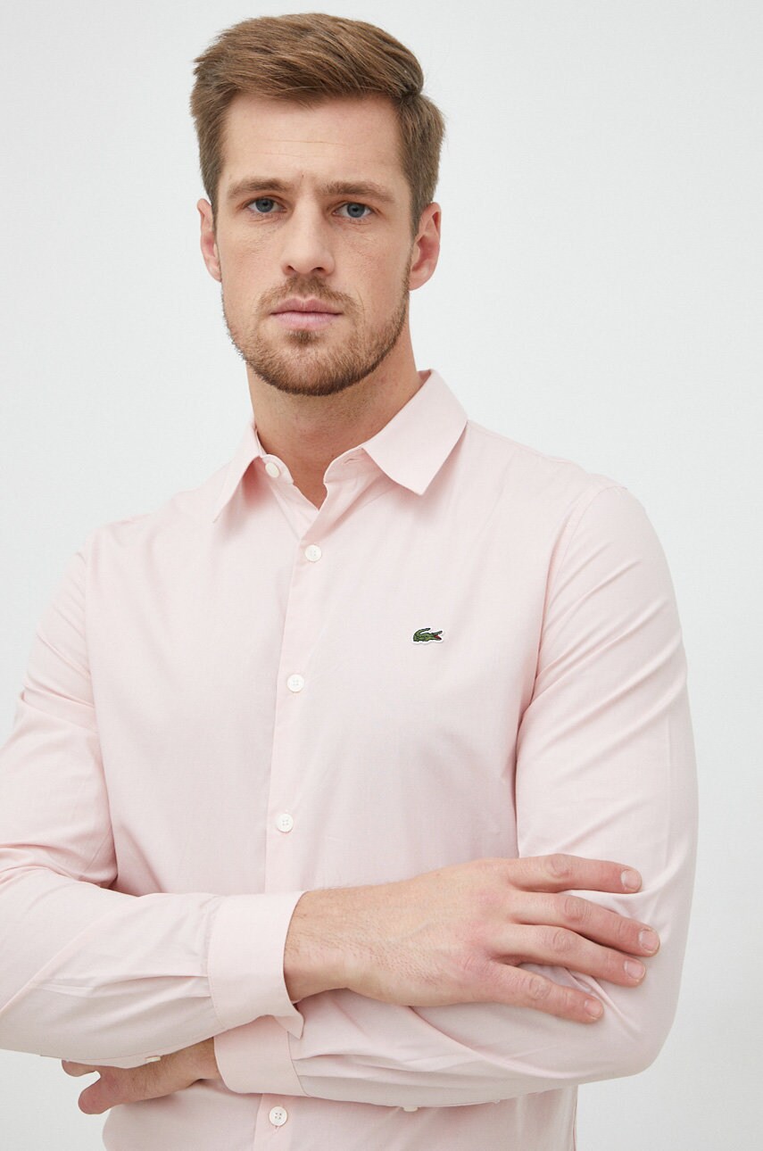 

Памучна риза Lacoste, Розов