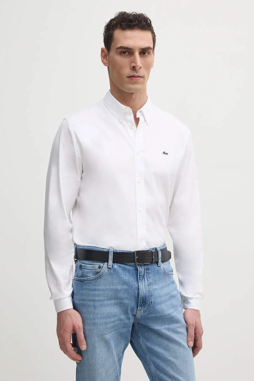 Lacoste camasa din bumbac barbati, culoarea alb, cu guler button-down, regular, CH2933 Lacoste camasa din bumbac barbati, culoarea alb, cu guler button-down, regular, CH2933