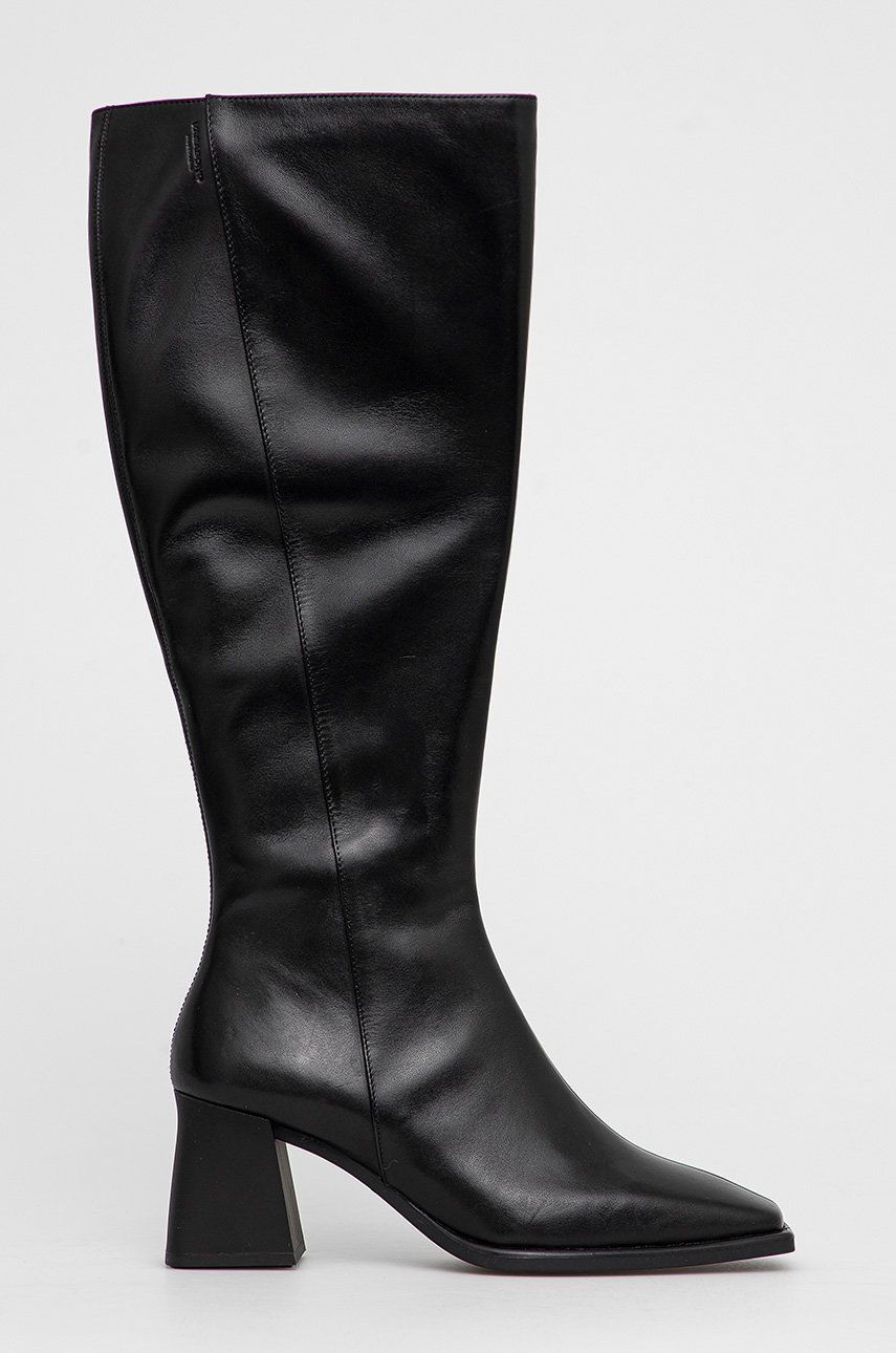 Kožené kozačky Vagabond Shoemakers dámské, černá barva, na podpatku - černá -  Svršek: Přírodní