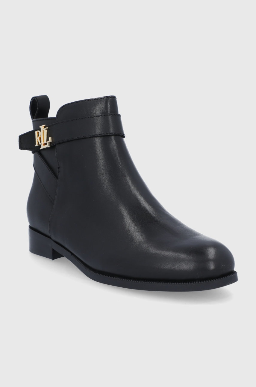 

Кожаные полусапожки Lauren Ralph Lauren женское цвет чёрный на плоском ходу