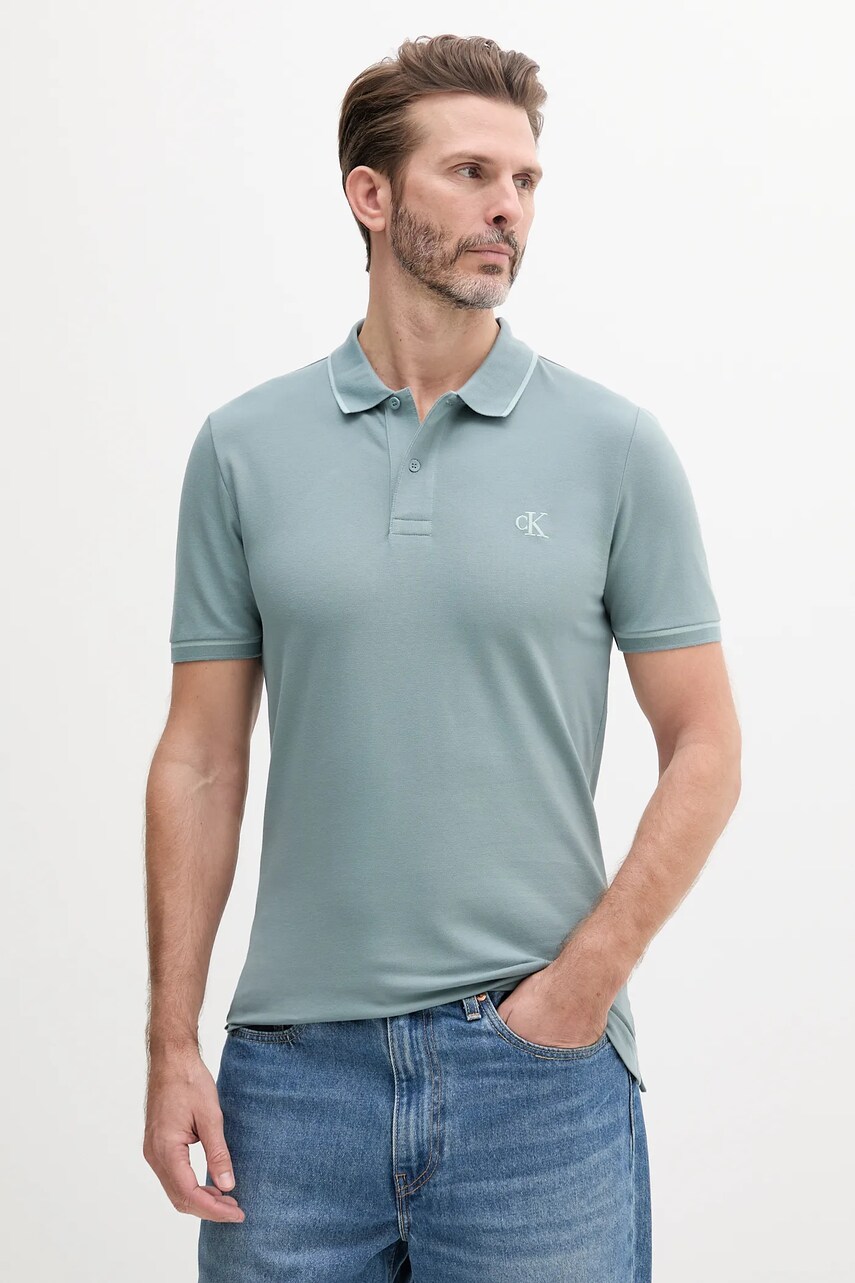 Levně Polo tričko Calvin Klein Jeans tyrkysová barva, J30J315603