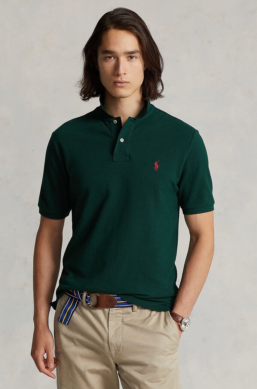 

Памучна тениска с яка Polo Ralph Lauren в зелено с изчистен дизайн, Зелен