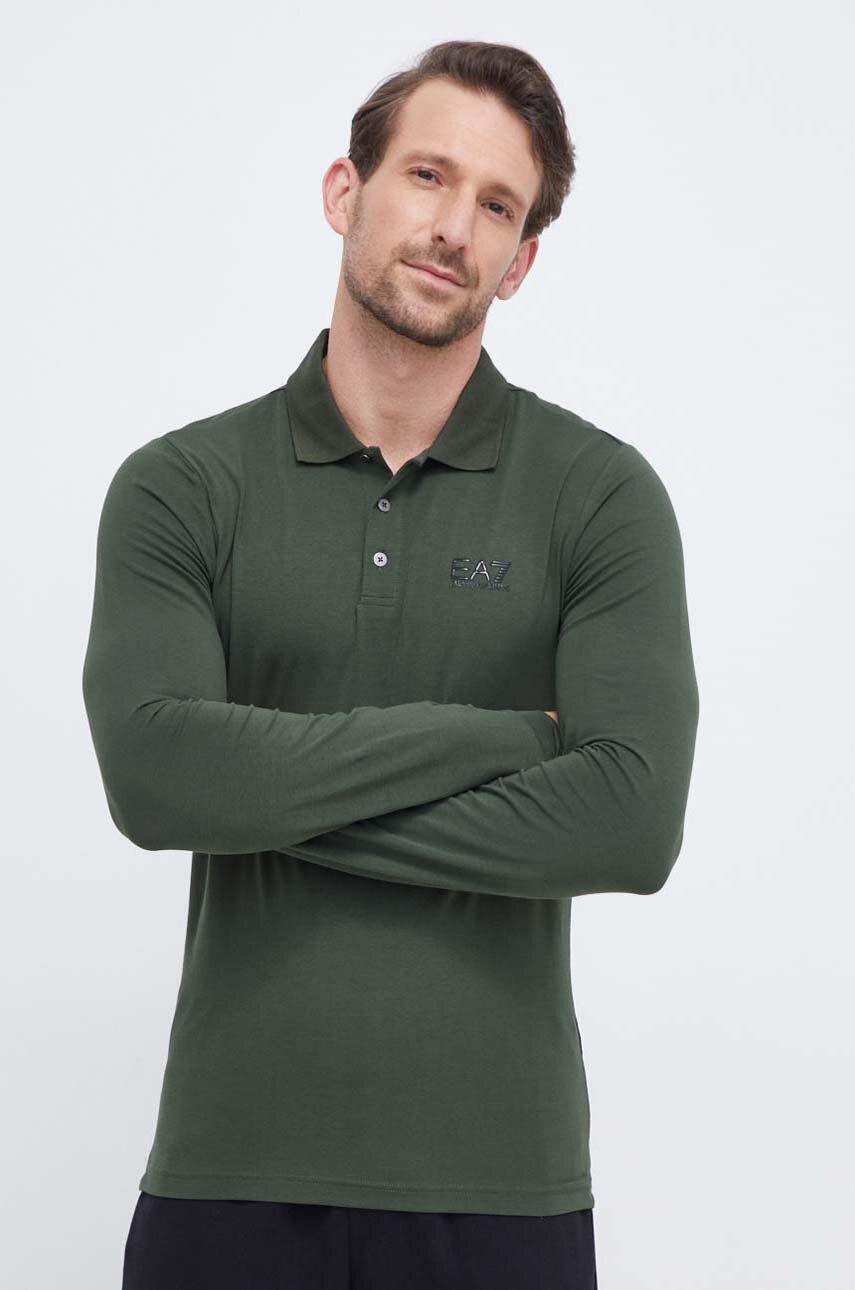 Tričko s dlouhým rukávem EA7 Emporio Armani zelená barva - zelená - 96 % Bavlna