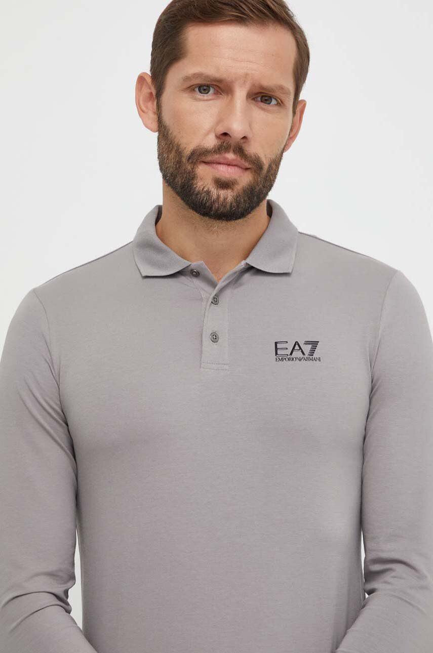 Tričko s dlouhým rukávem EA7 Emporio Armani šedá barva - šedá - 96 % Bavlna