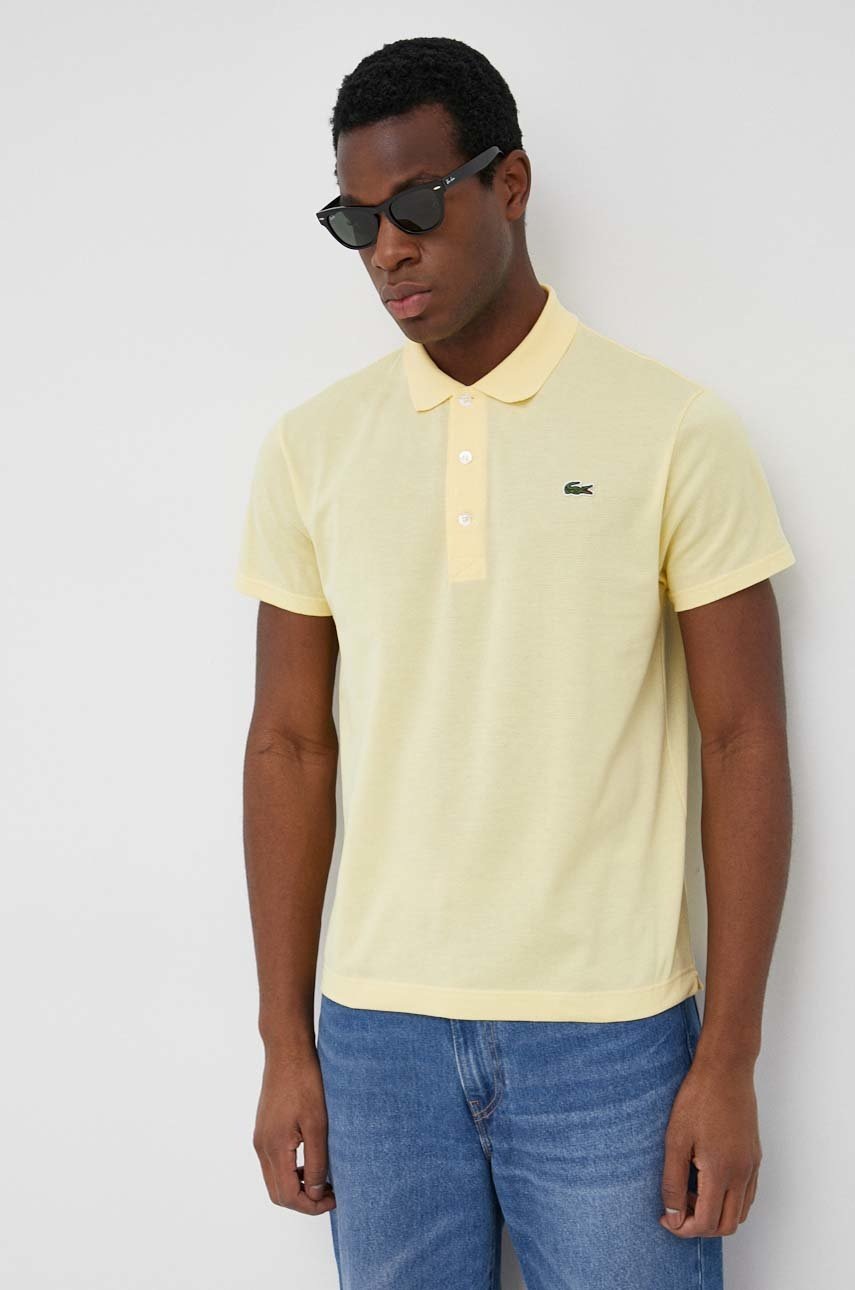 

Памучна тениска с яка Lacoste в жълто с изчистен дизайн, Жълт