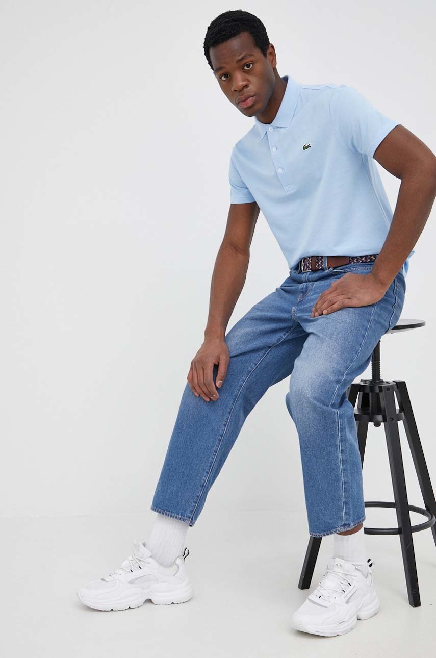 

Памучна тениска с яка Lacoste в бордо с изчистен дизайн, Син