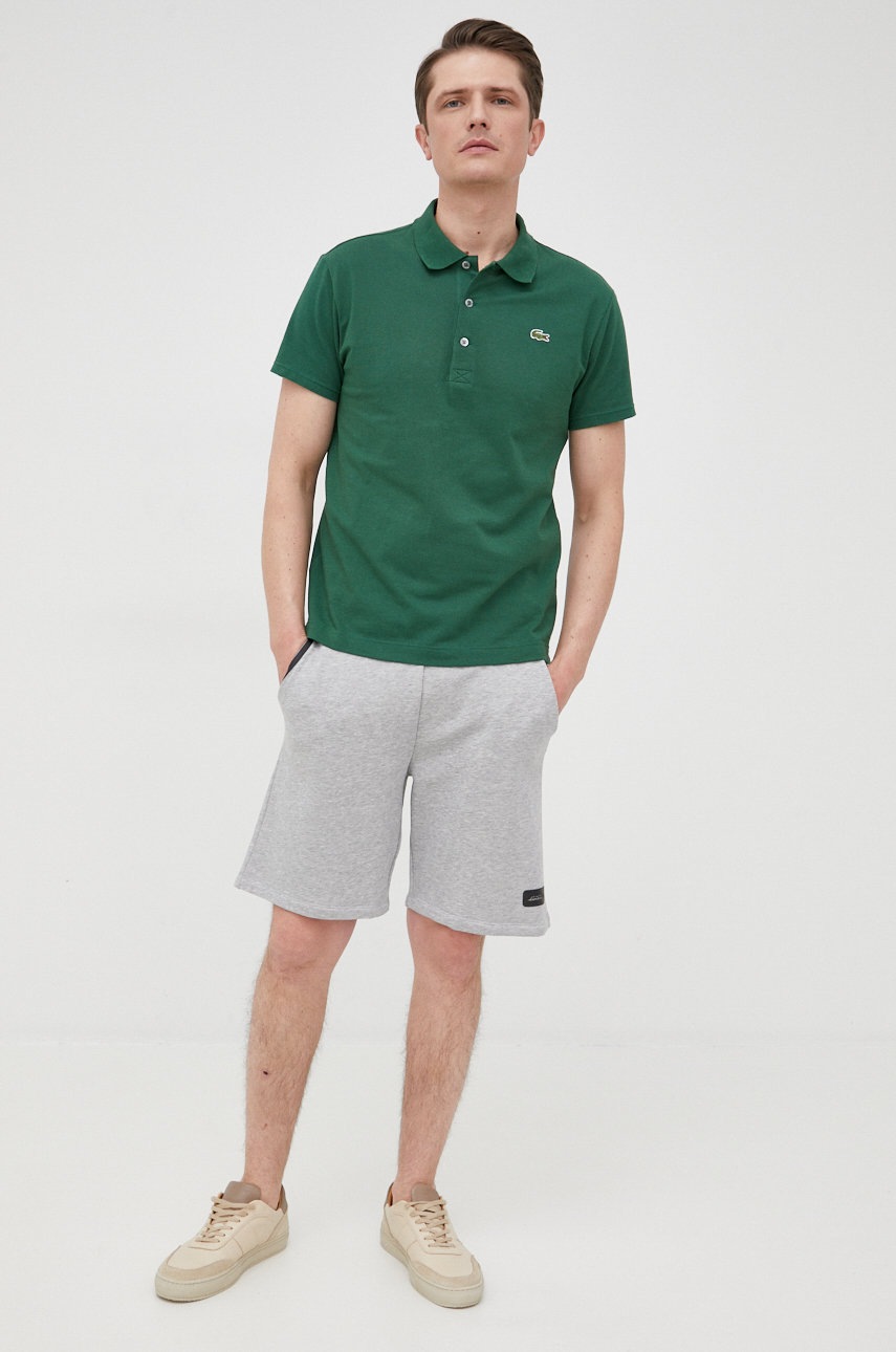 

Памучна тениска с яка Lacoste в зелено с изчистен дизайн, Зелен