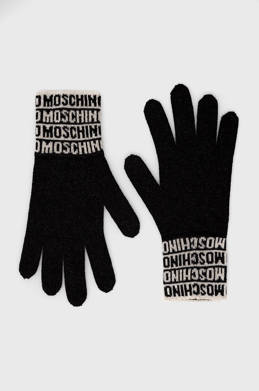 Moschino manusi de lana femei, culoarea negru accesorii imagine noua gjx.ro