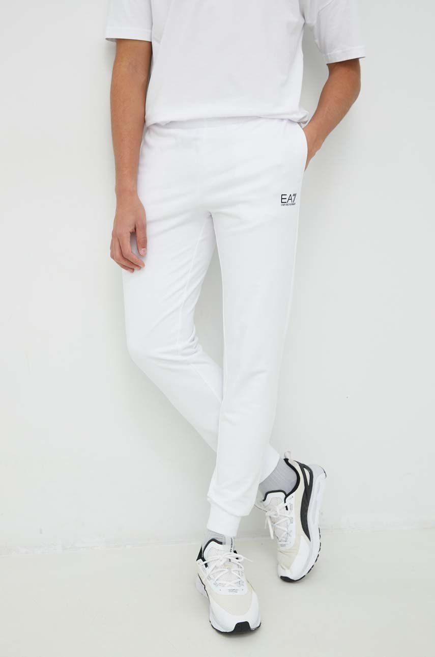 EA7 Emporio Armani spodnie dresowe męskie kolor biały gładkie