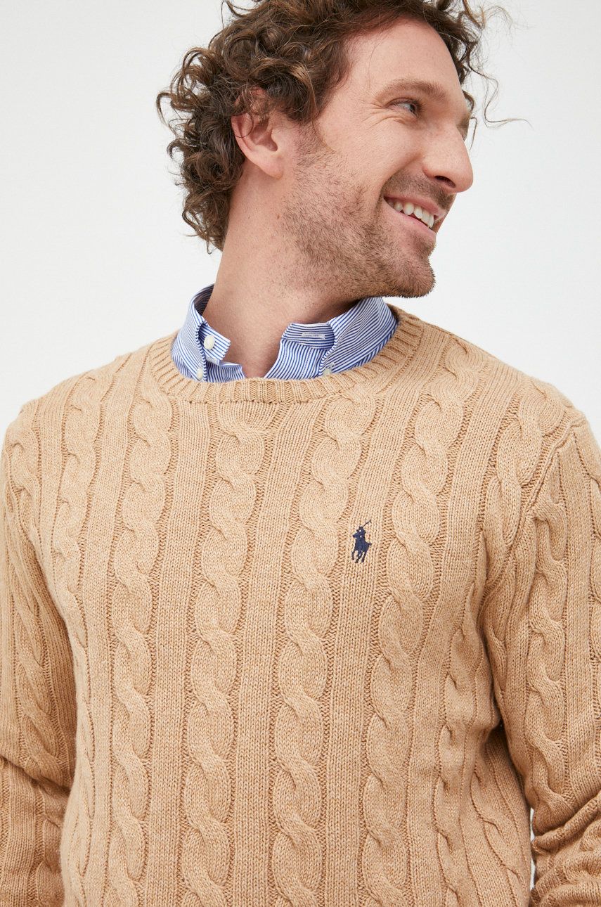 Levně Bavlněný svetr Polo Ralph Lauren pánský, béžová barva, lehký
