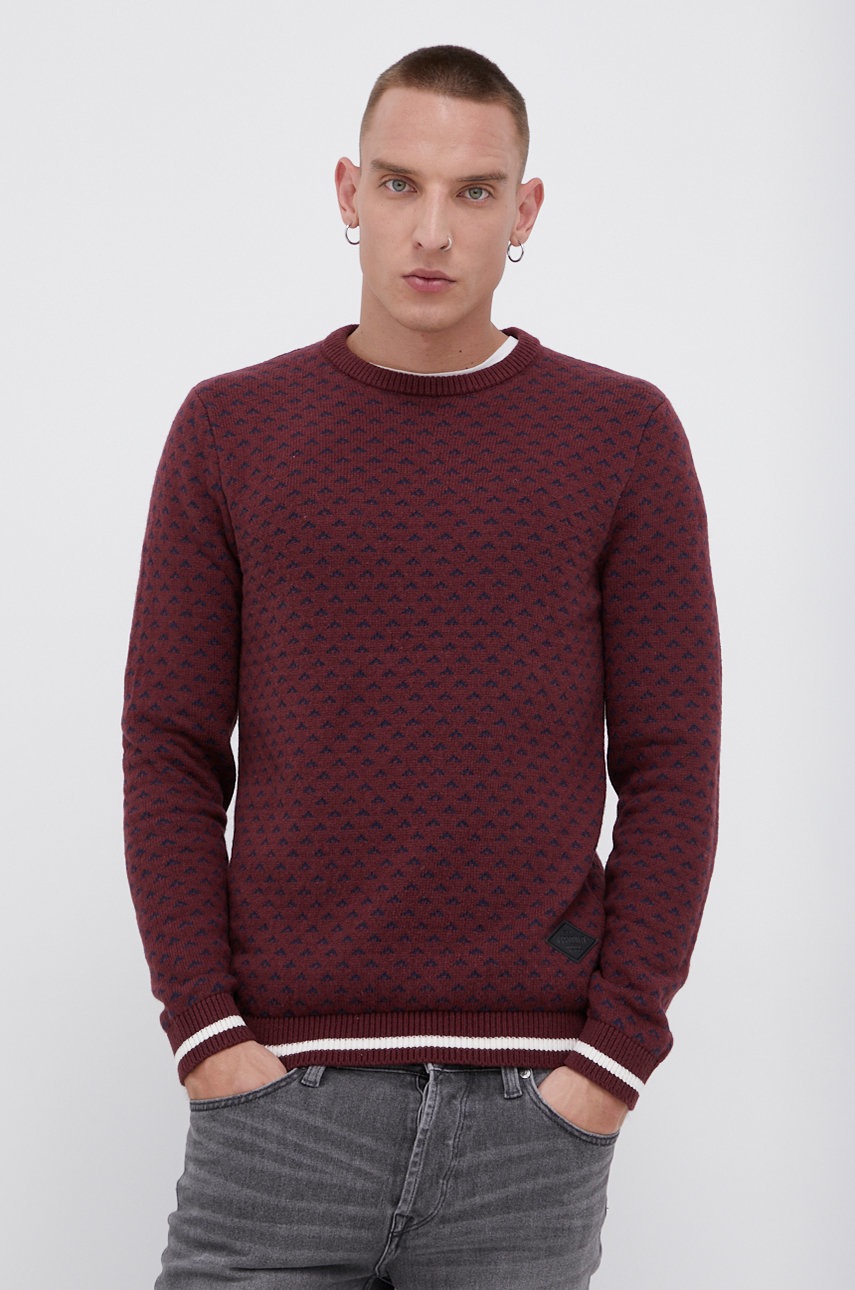 

Пуловер с вълна Produkt by Jack & Jones мъжки в кафяво от топла материя, Бордо