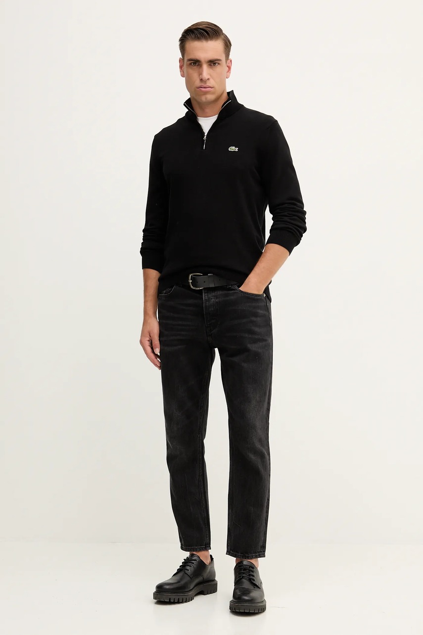 Свитер Lacoste мужской цвет чёрный с полугольфом