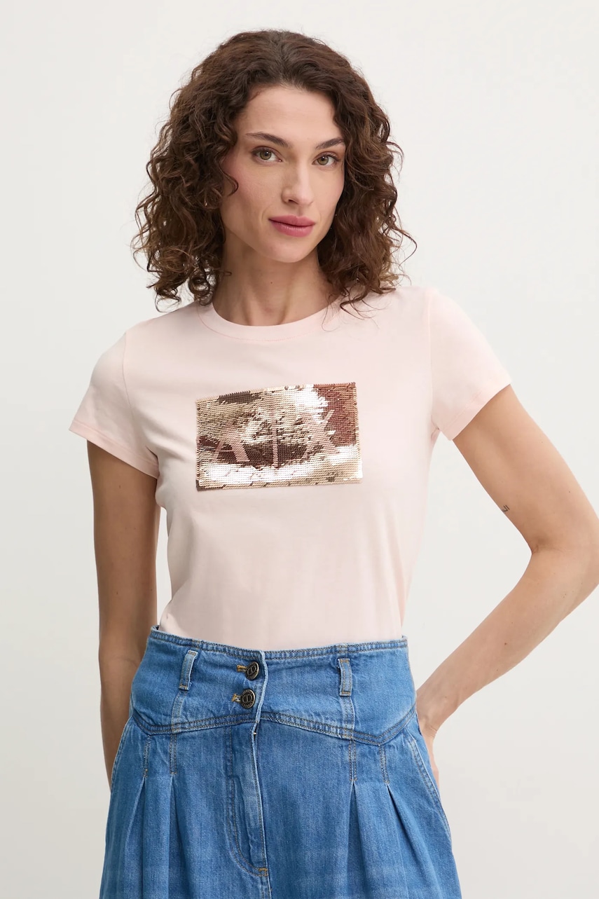 Armani Exchange tricou din bumbac femei, culoarea roz, 8NYTDL YJ73Z