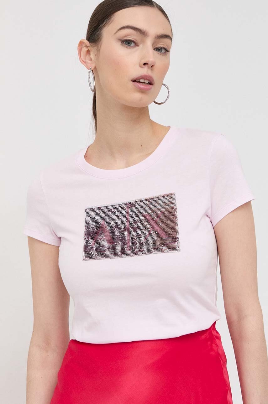 

Хлопковая футболка Armani Exchange цвет розовый