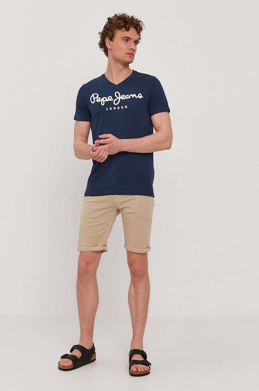 

Футболка Pepe Jeans мужская цвет синий с принтом
