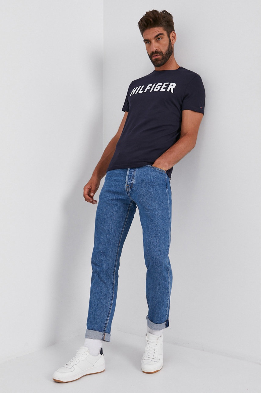 

Хлопковая футболка Tommy Hilfiger цвет синий с принтом