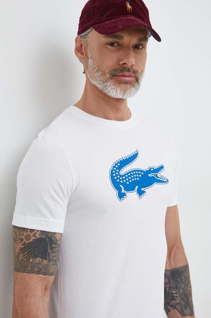 

Футболка Lacoste мужской цвет белый с принтом
