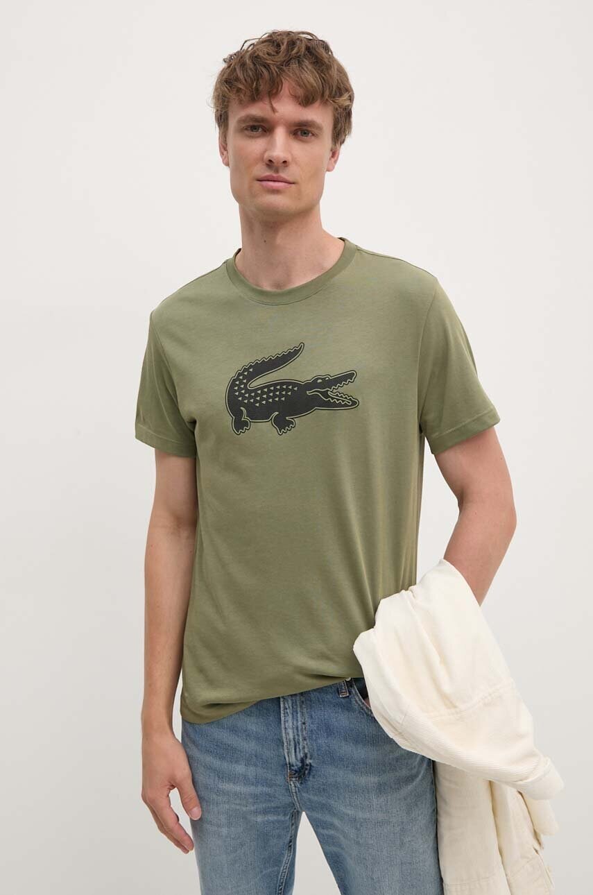 Lacoste tricou barbati, culoarea verde, cu imprimeu