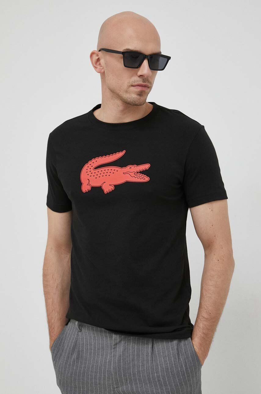 

Футболка Lacoste мужской цвет чёрный с принтом