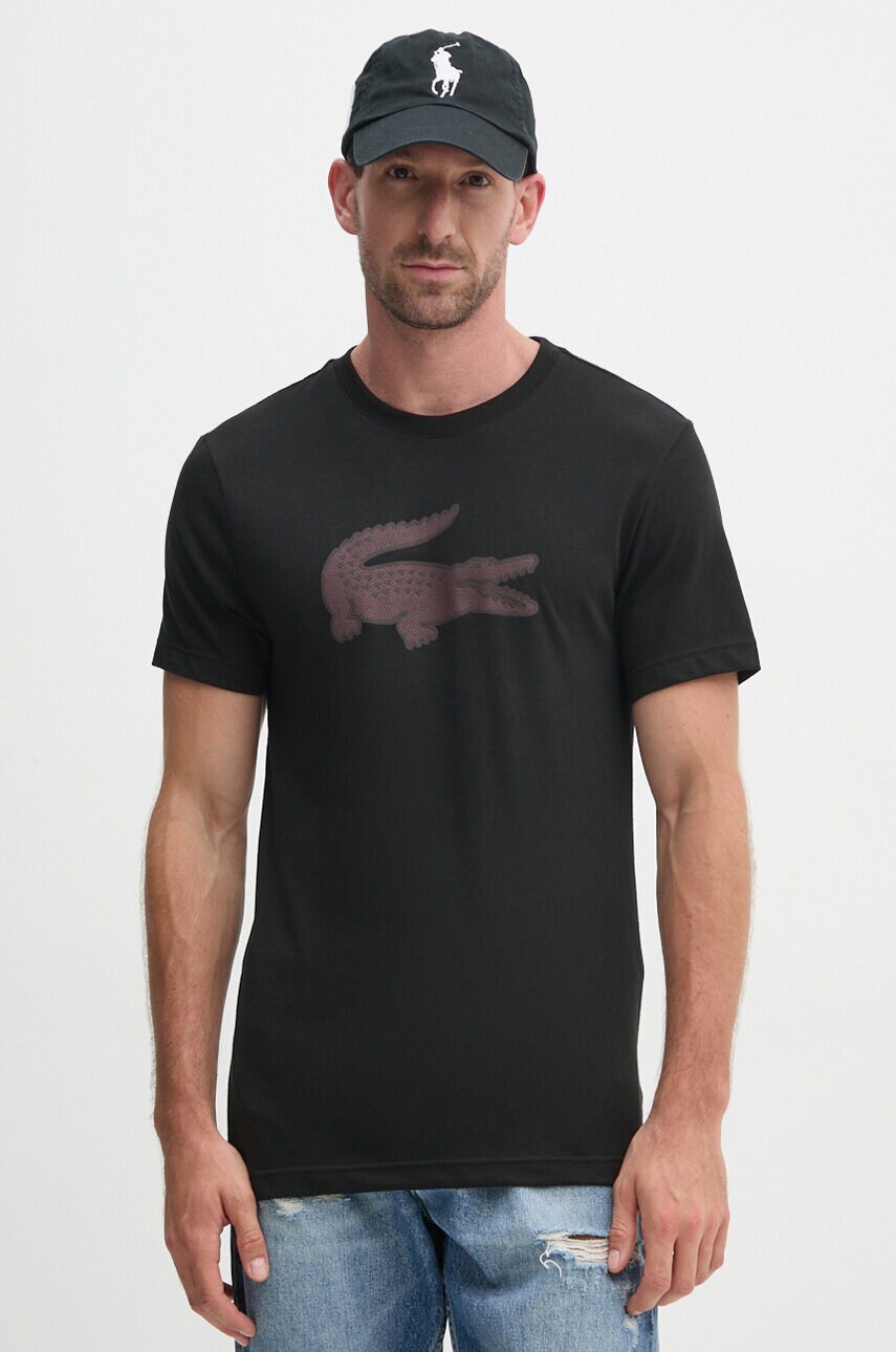 

Тениска Lacoste в черно с принт, Черен