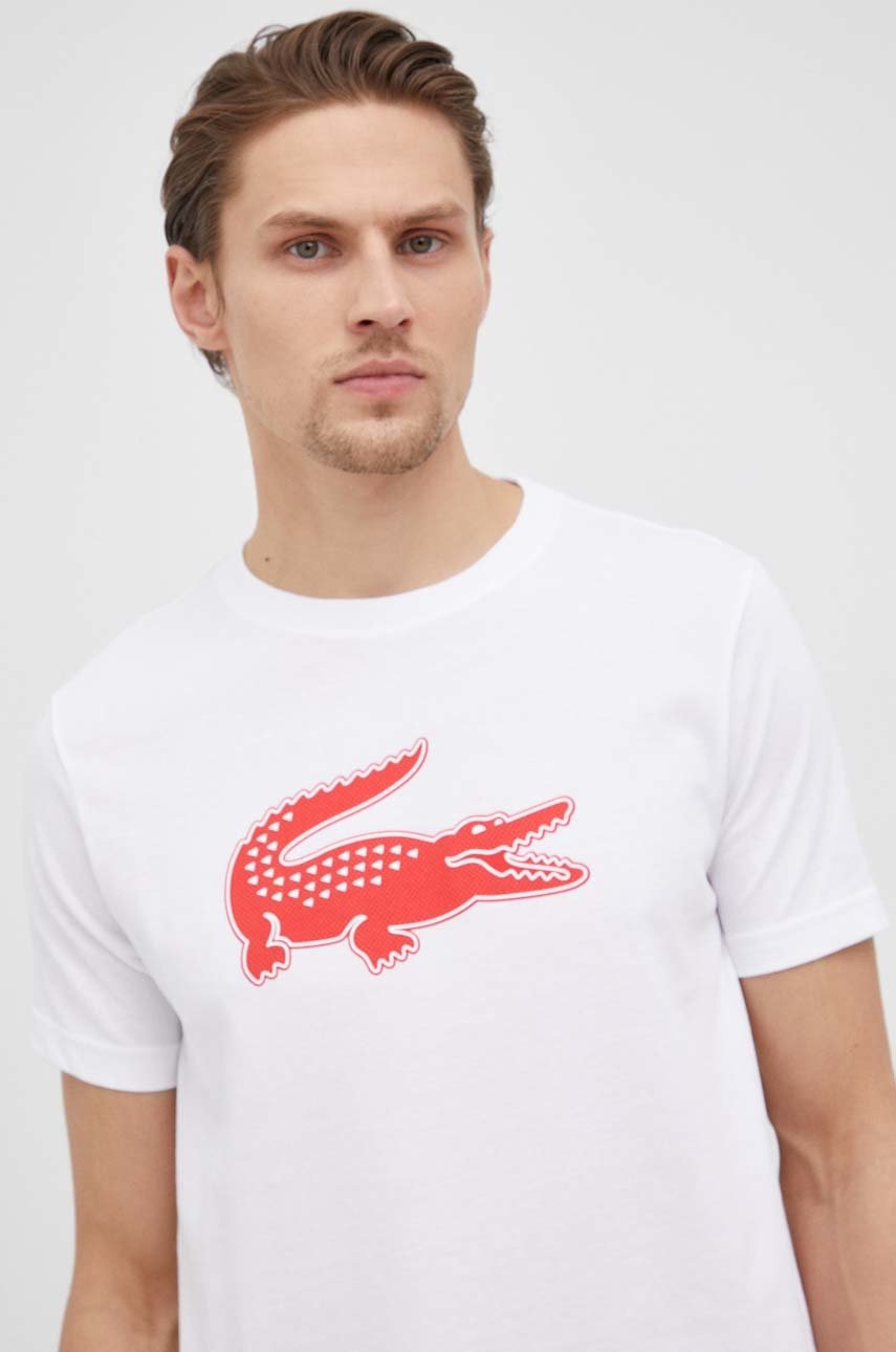 

Тениска Lacoste в бяло с принт, Бял