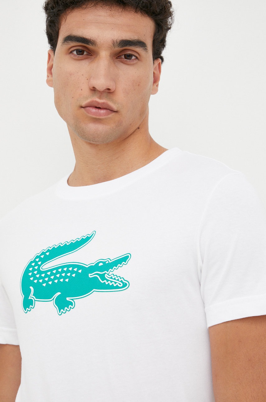 

Тениска Lacoste в бяло с принт, Бял