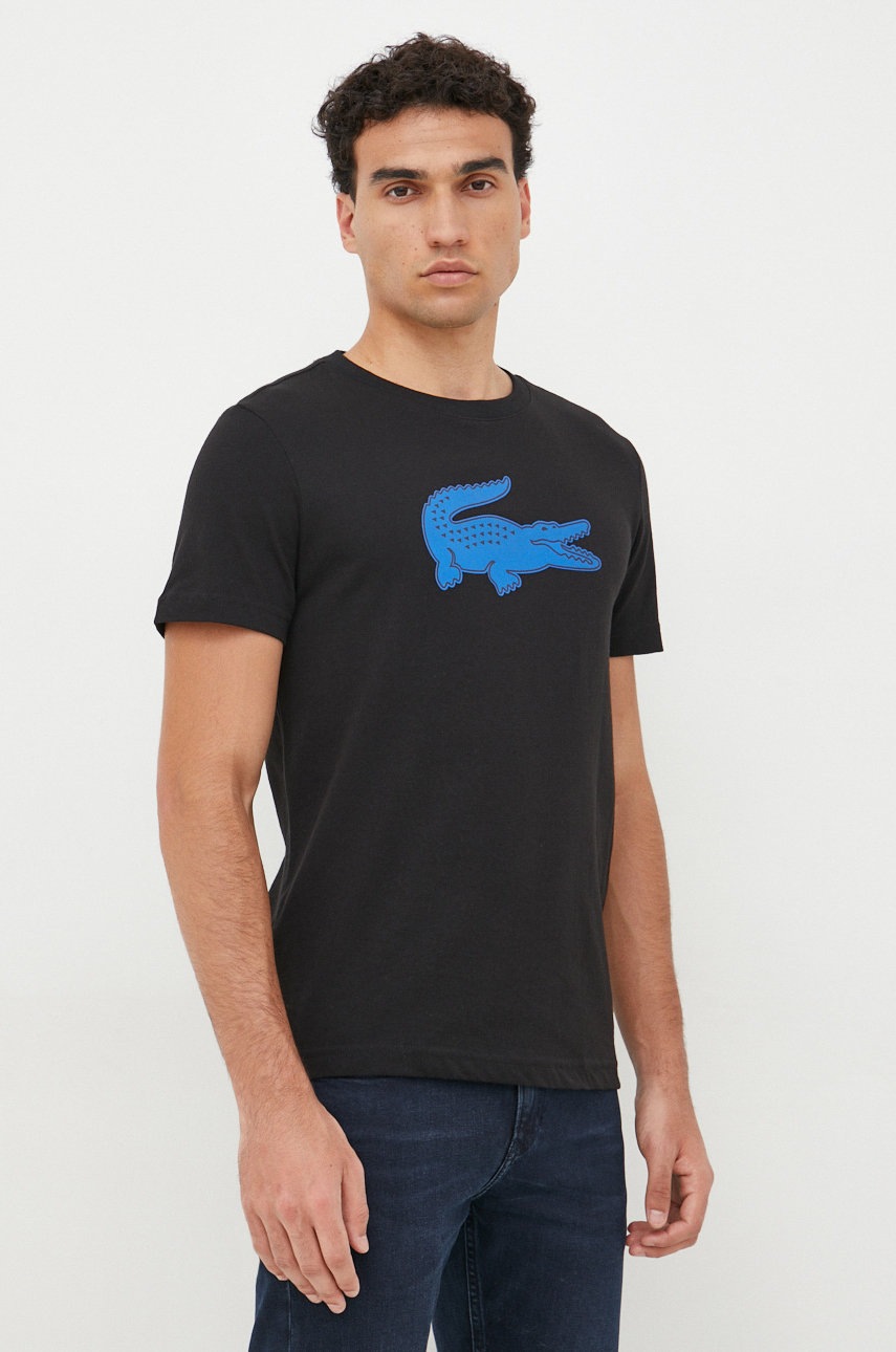 

Тениска Lacoste в черно с принт, Черен