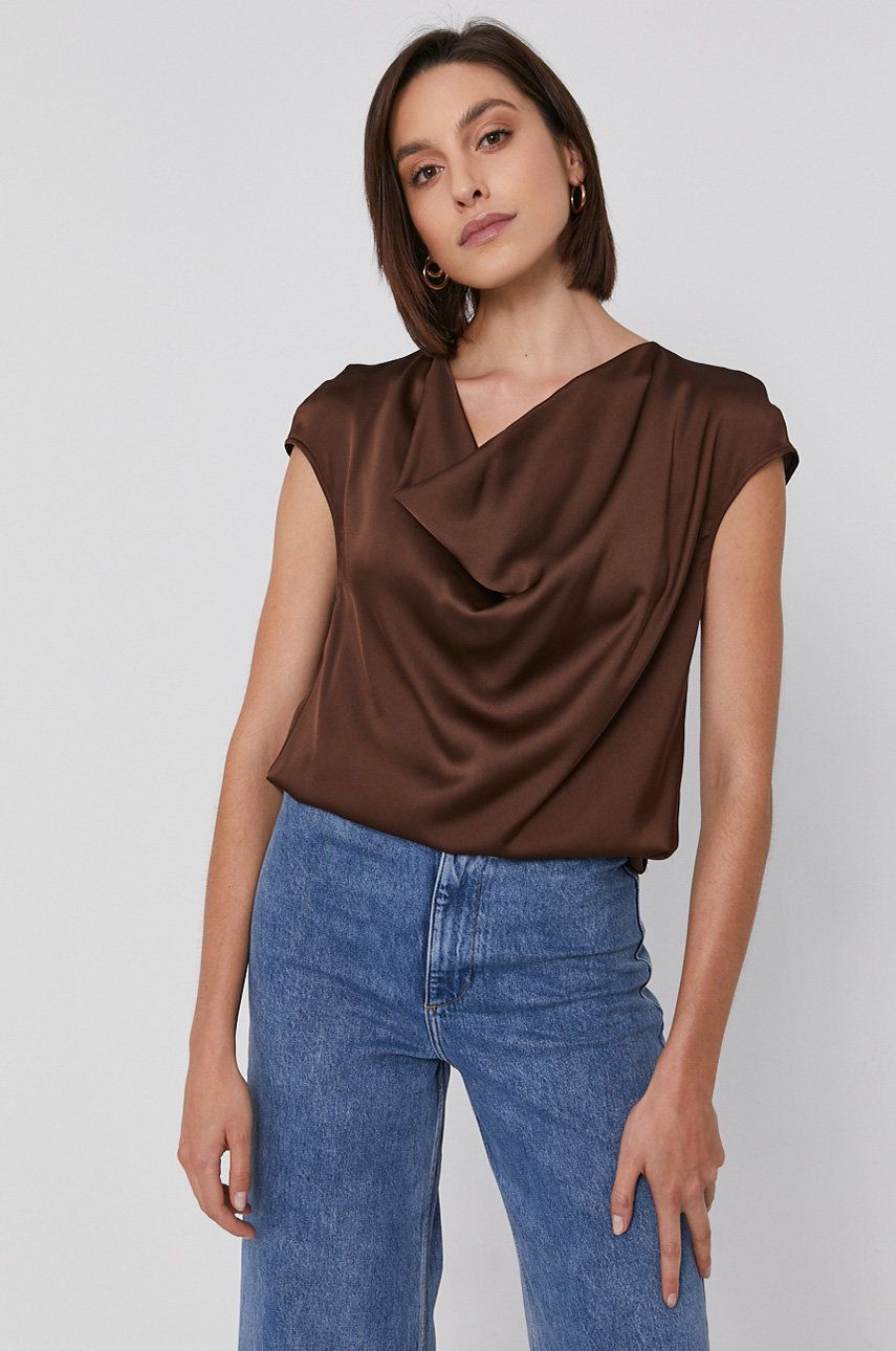 Sisley Bluză femei, culoarea maro, material neted answear.ro imagine megaplaza.ro
