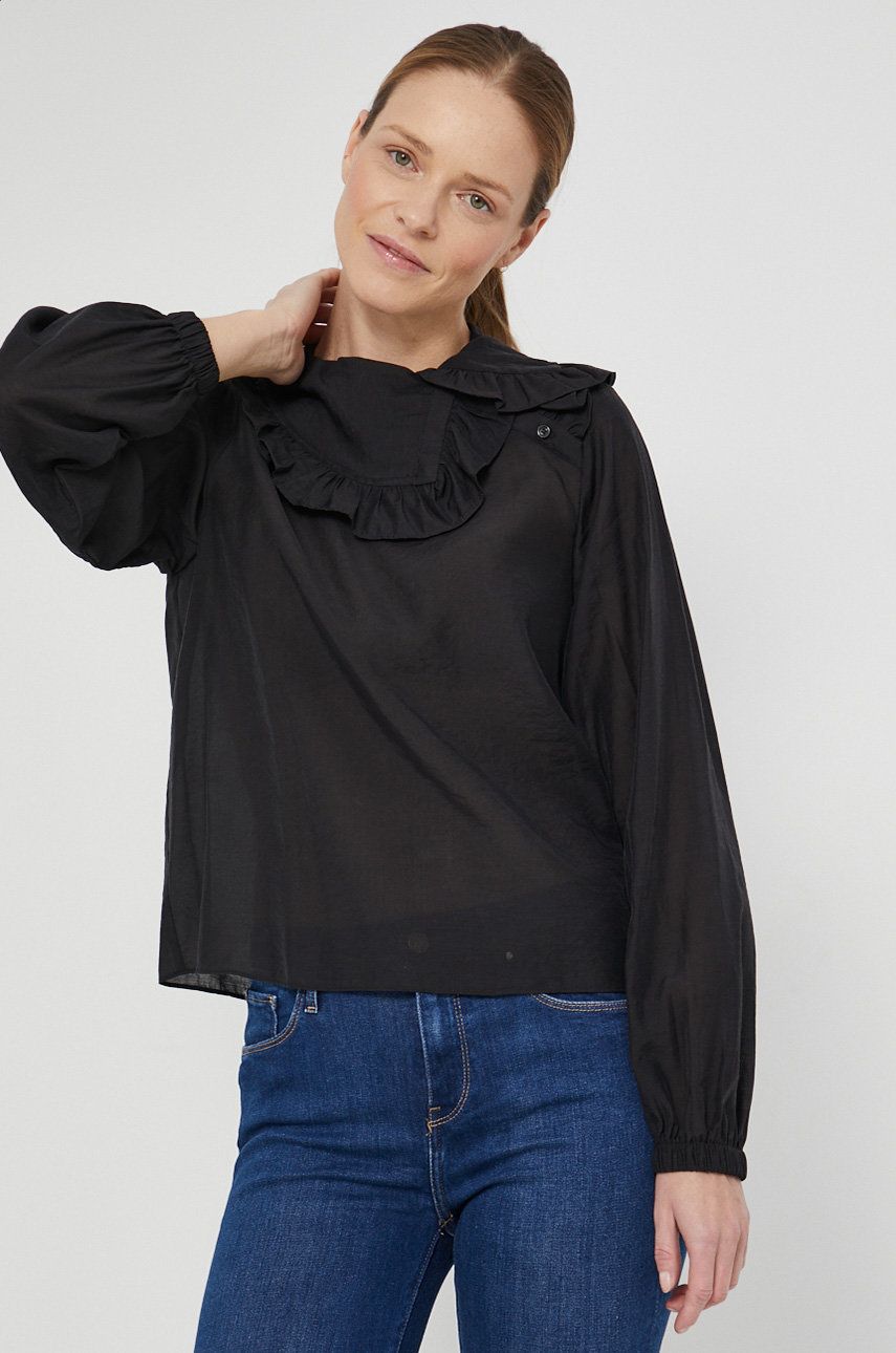 Sisley Bluză din amestec de in femei, culoarea negru, material neted