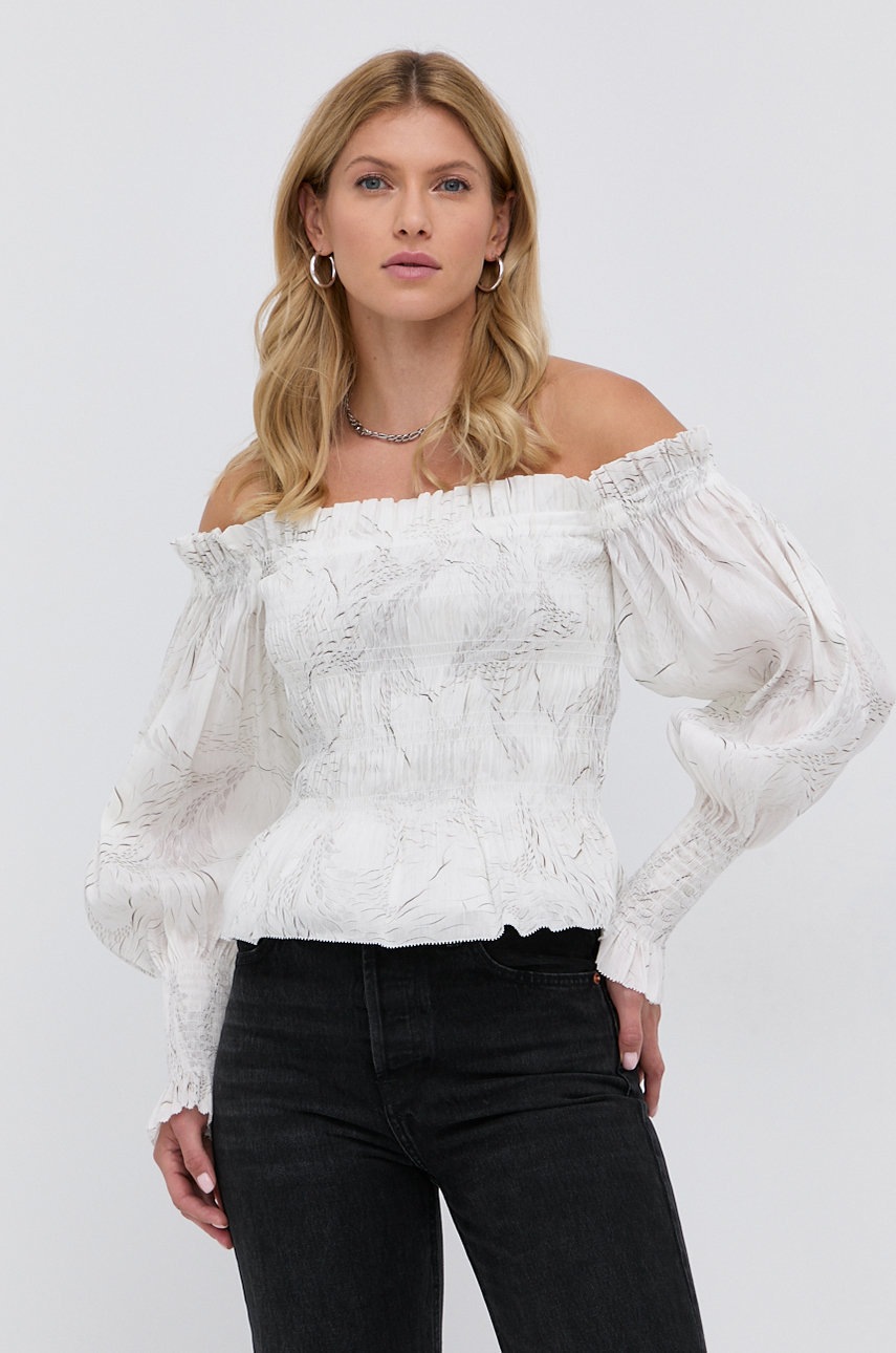 

Ленена блуза AllSaints дамска в бяло с десен, Бял