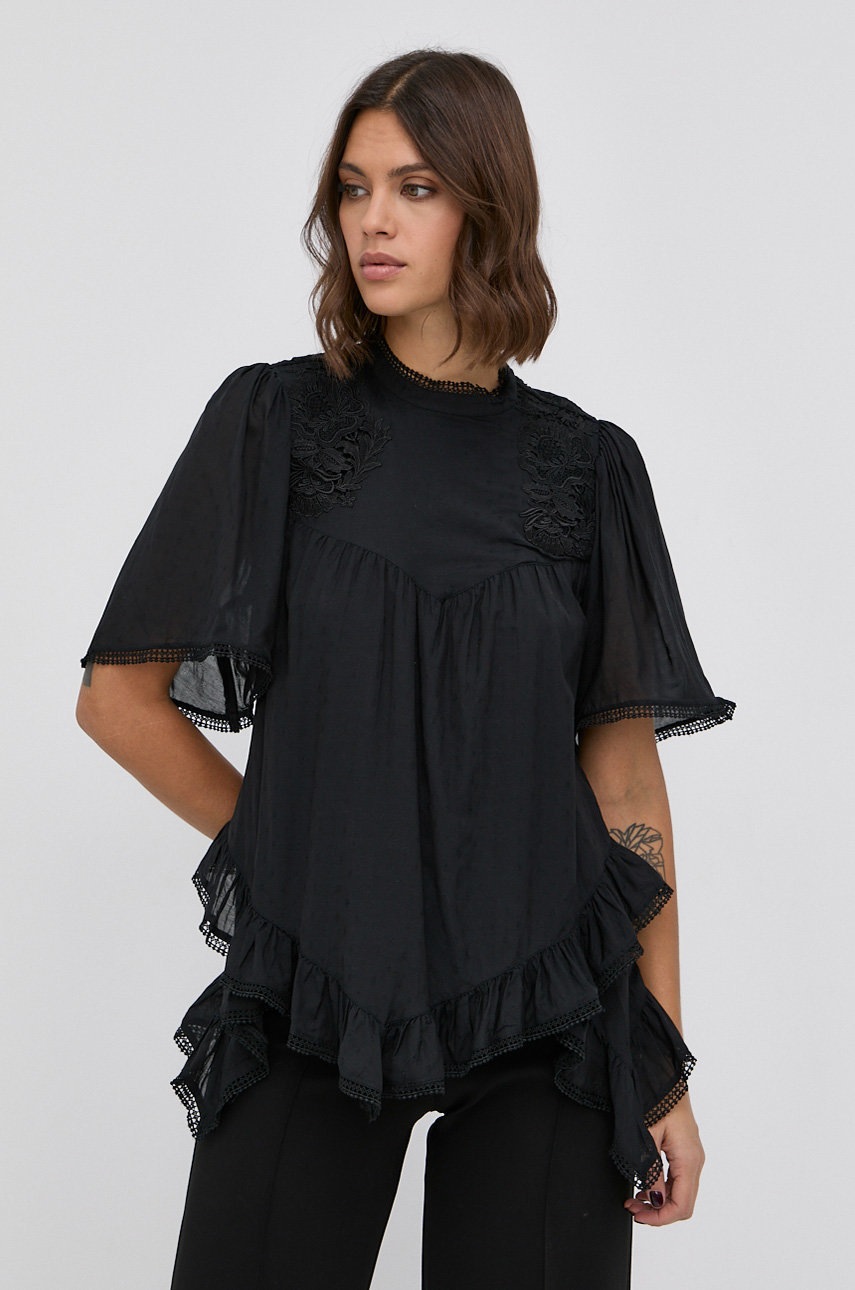 

Блуза AllSaints дамска в черно с изчистен дизайн, Черен