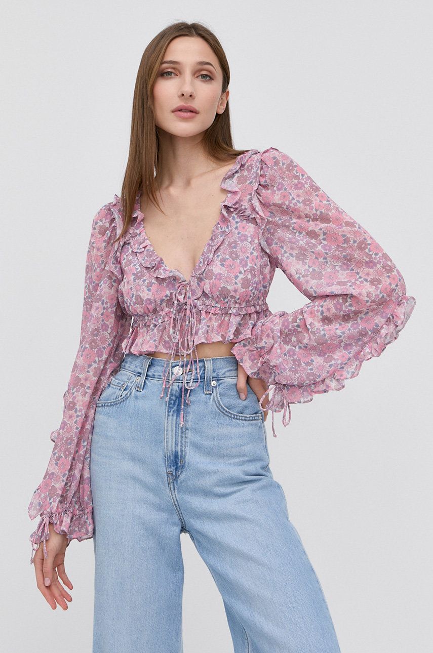 For Love & Lemons Bluză femei, culoarea roz, in modele florale 2022 ❤️ Pret Super answear imagine noua 2022