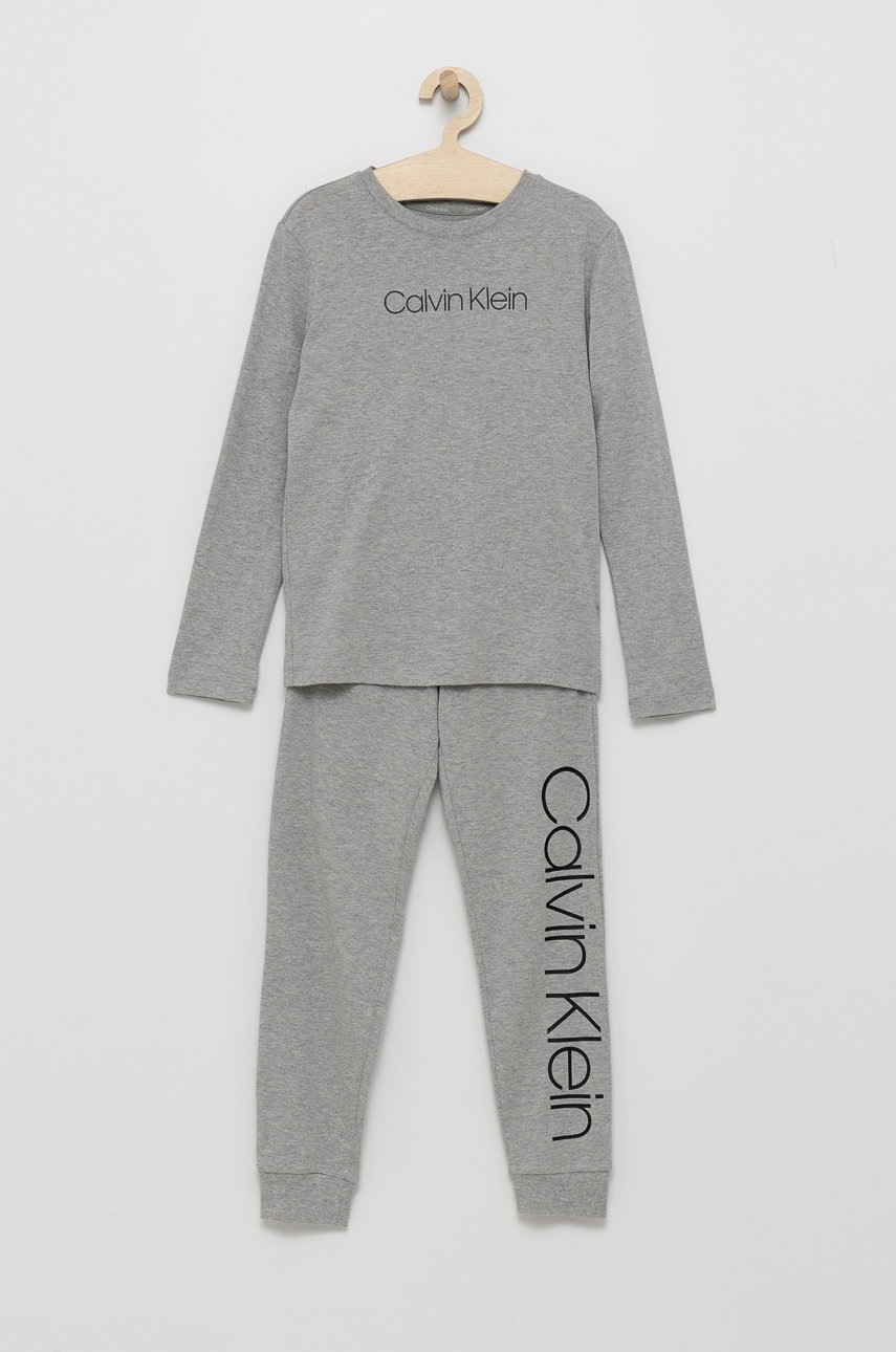

Детска памучна пижама Calvin Klein Underwear в меланж на сиво, Сив