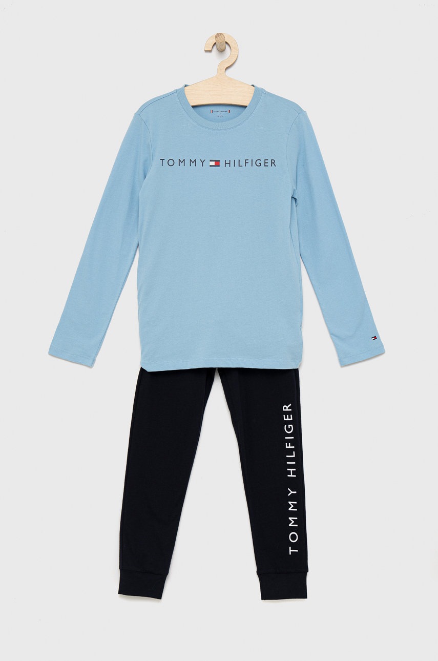 

Детска памучна пижама Tommy Hilfiger в меланж, Син