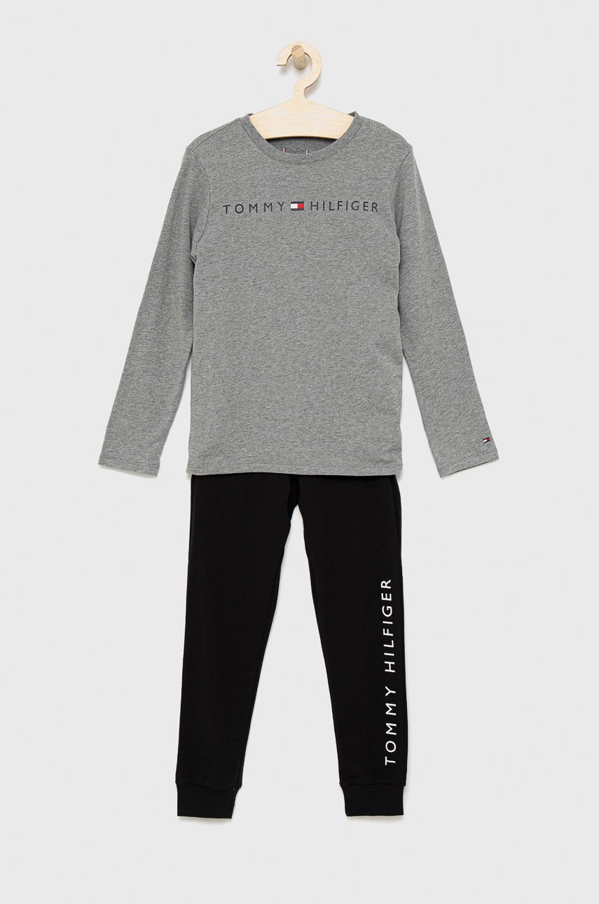 

Детска памучна пижама Tommy Hilfiger в сив меланж