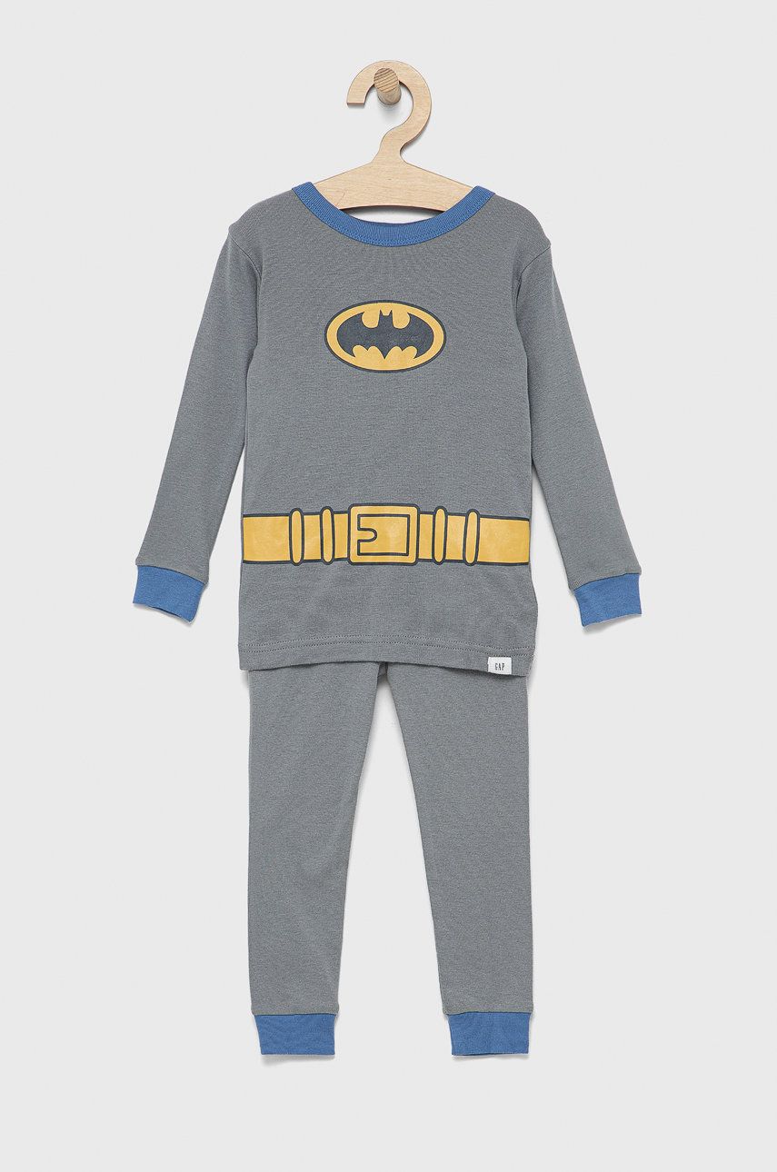 GAP Pijamale de bumbac pentru copii x DC culoarea gri, cu imprimeu