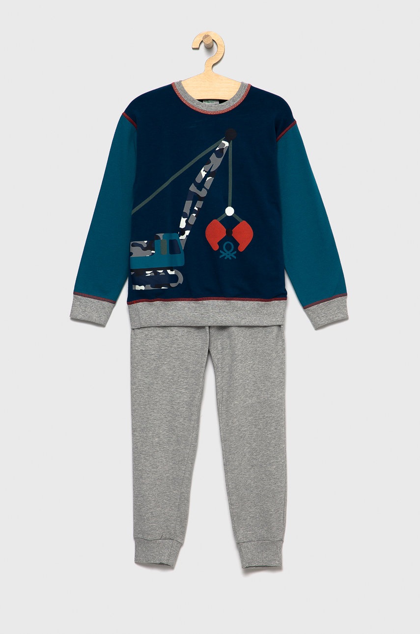 

Детска пижама United Colors of Benetton в сиво с принт, Сив