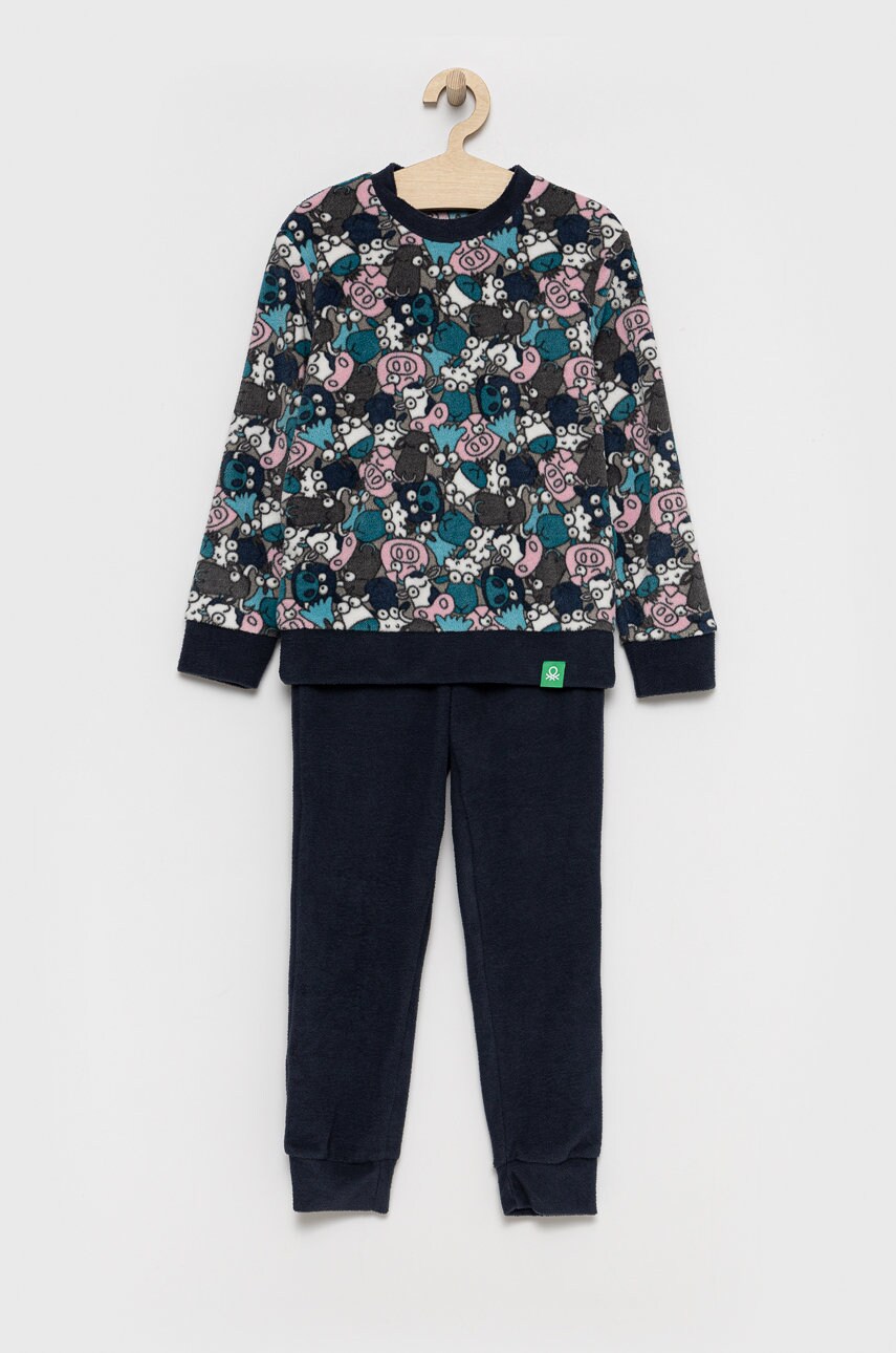 United Colors Of Benetton pijama copii culoarea albastru marin, material neted