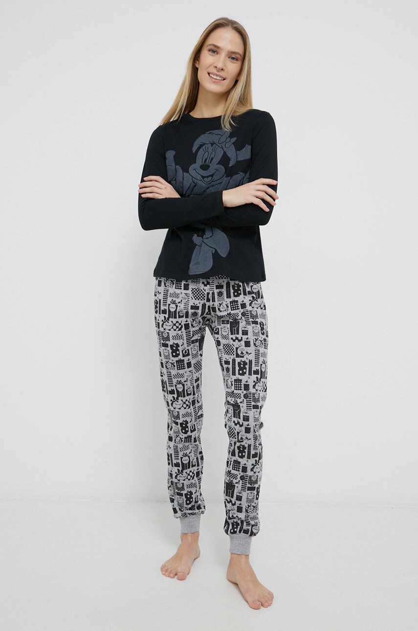 Only compleu pijama x disney culoarea negru, bumbac
