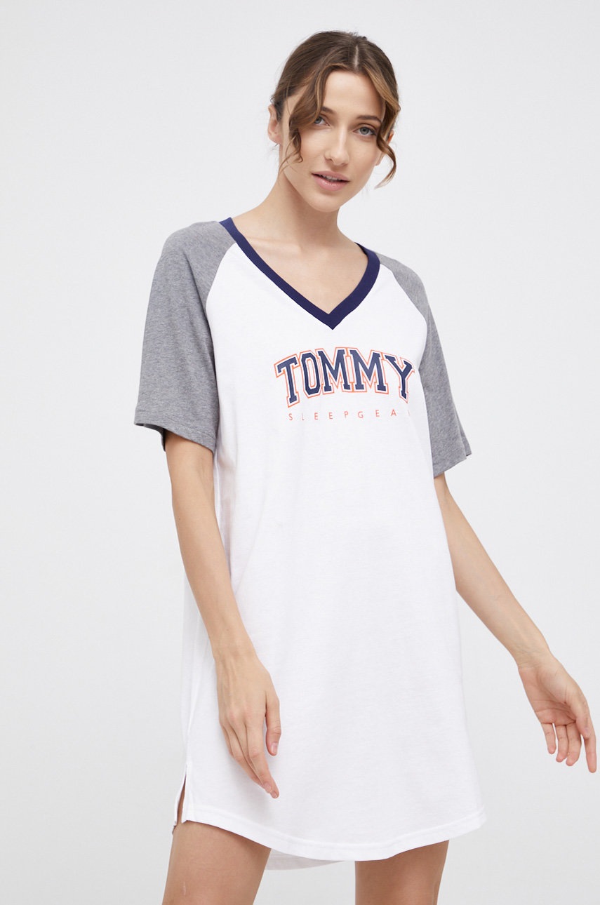 

Нощница Tommy Hilfiger дамска в сиво от памук, Сив