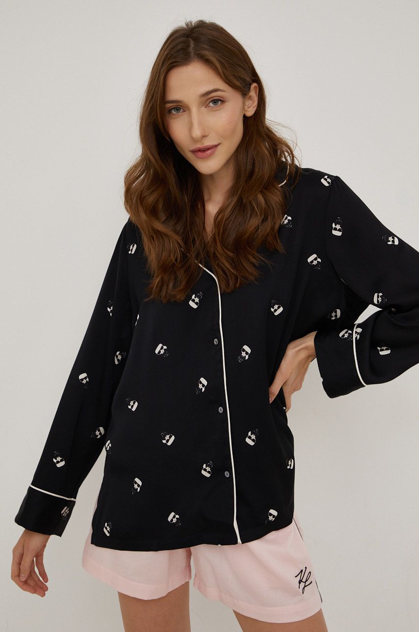 Karl Lagerfeld Cămașă de pijama femei, culoarea negru answear.ro imagine noua lenjerie-femei.ro