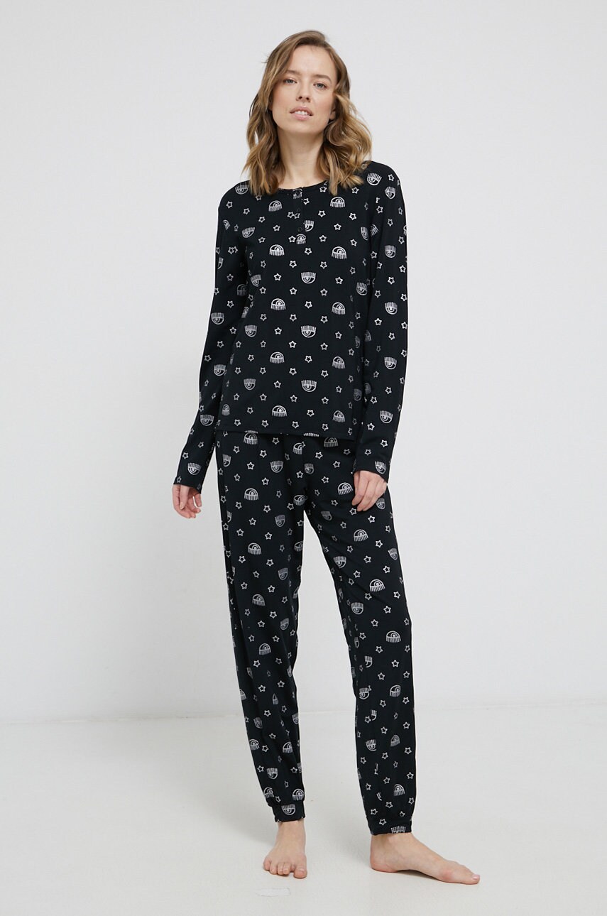 Chiara ferragni pijama femei, culoarea negru