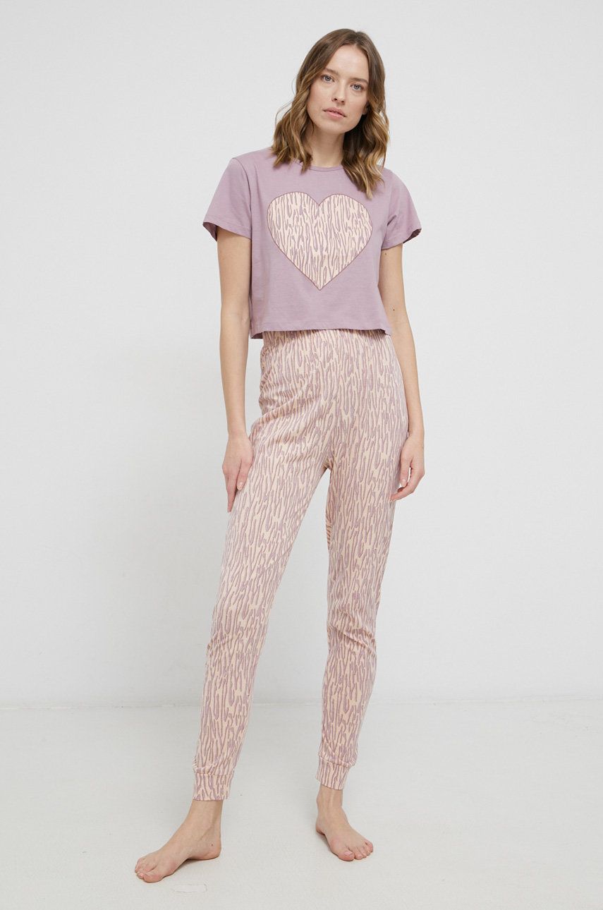 Brave Soul Pijamale de bumbac culoarea violet, bumbac answear.ro imagine noua lenjerie-femei.ro