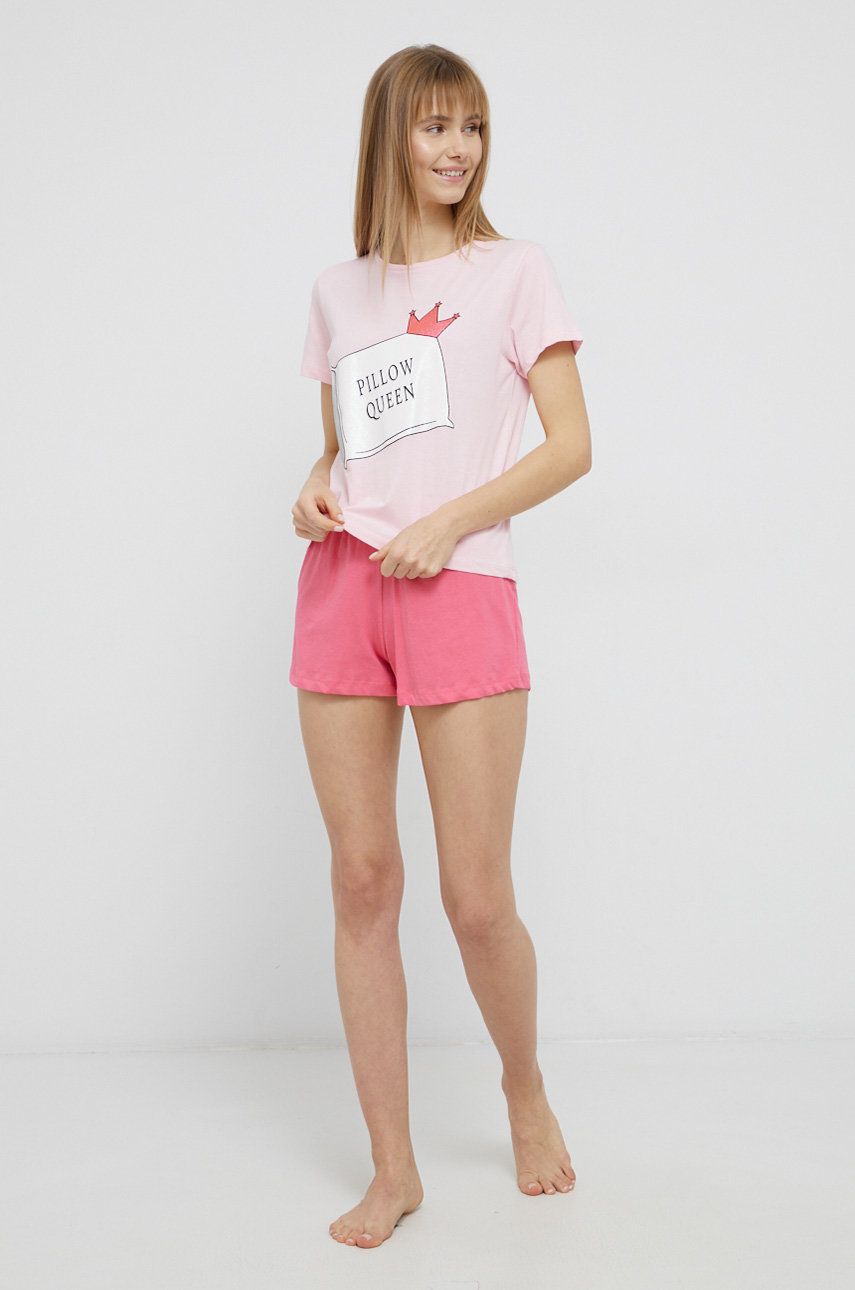 Brave Soul Pijamale de bumbac culoarea roz, bumbac answear.ro