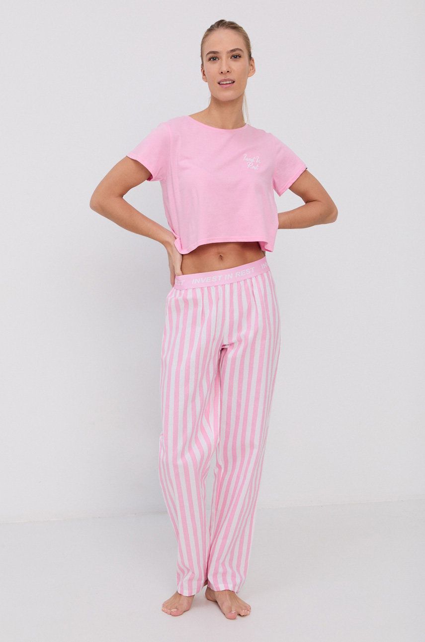 Brave Soul Pijama femei culoarea roz bumbac